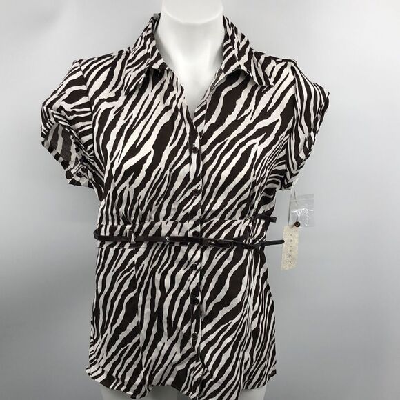 Tweeds large linen zebra print belted top - Picture 2 of 5